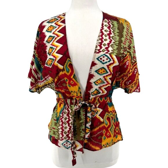 Industrie B Women’s Silk Blouse Ikat Print-Tie Front- Size Small - Picture 1 of 6